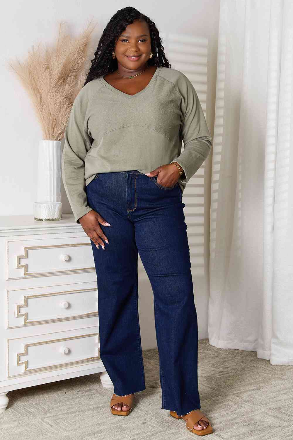 Sage V-Neck Long Sleeve Shirt