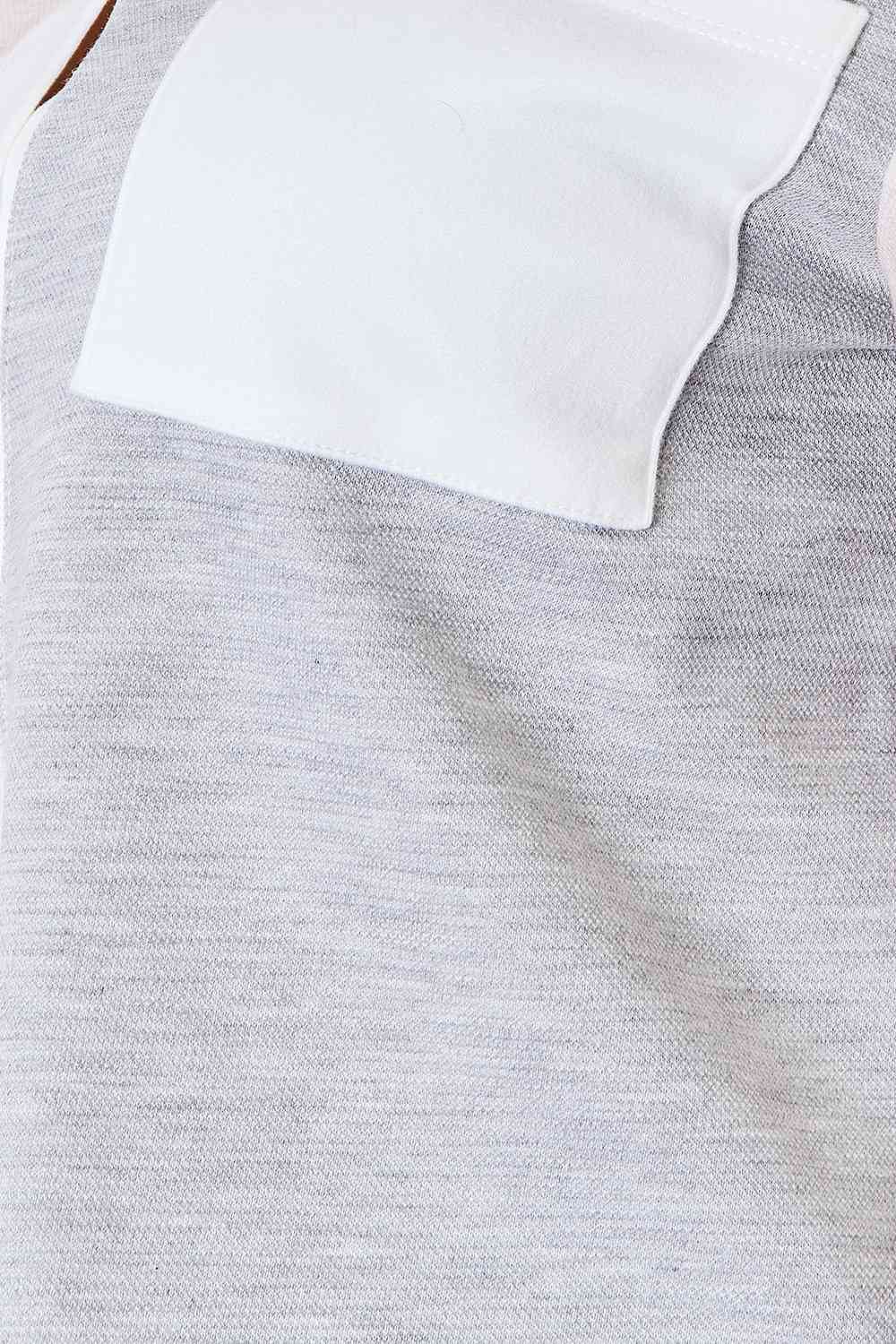 Neutral Color Block Curved Hem Shirt