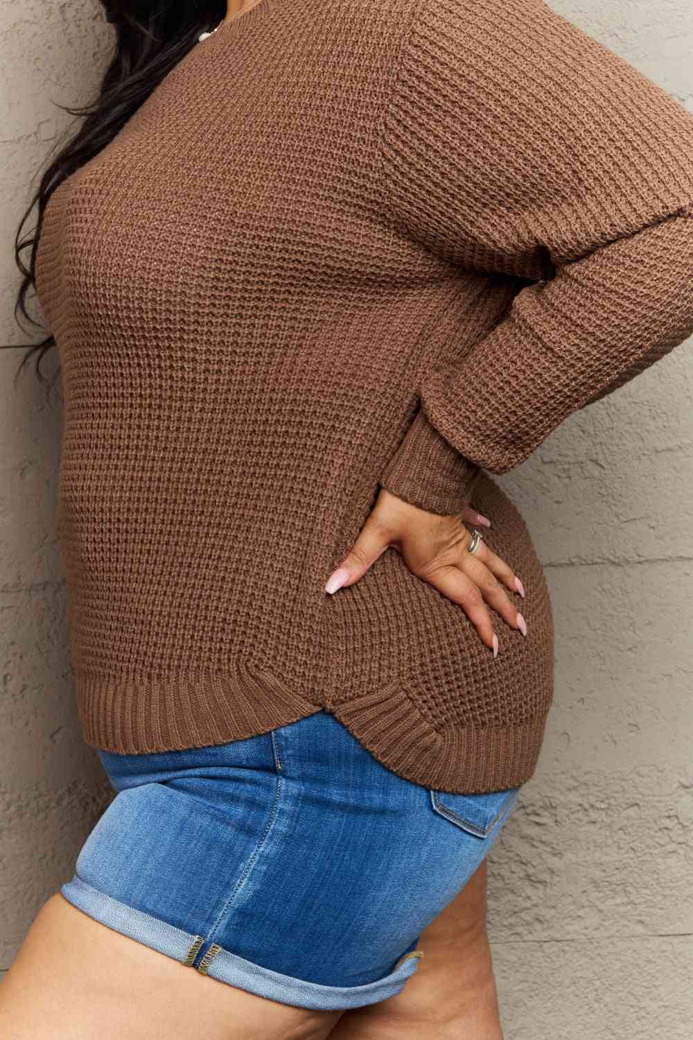 Breezy Days Plus Size Waffle Knit Sweater in Chestnut