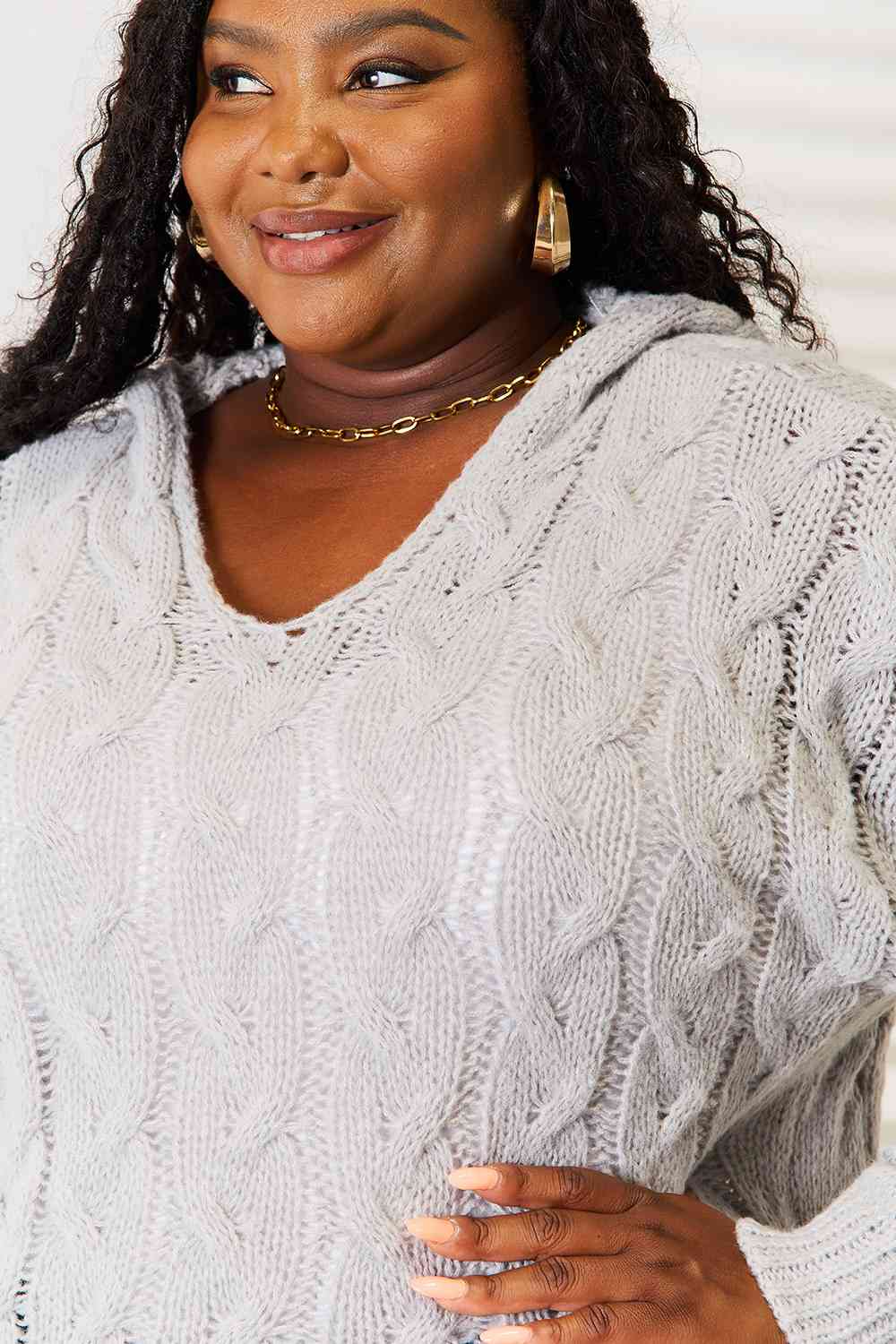 Hooded Cable-Knit Sweater