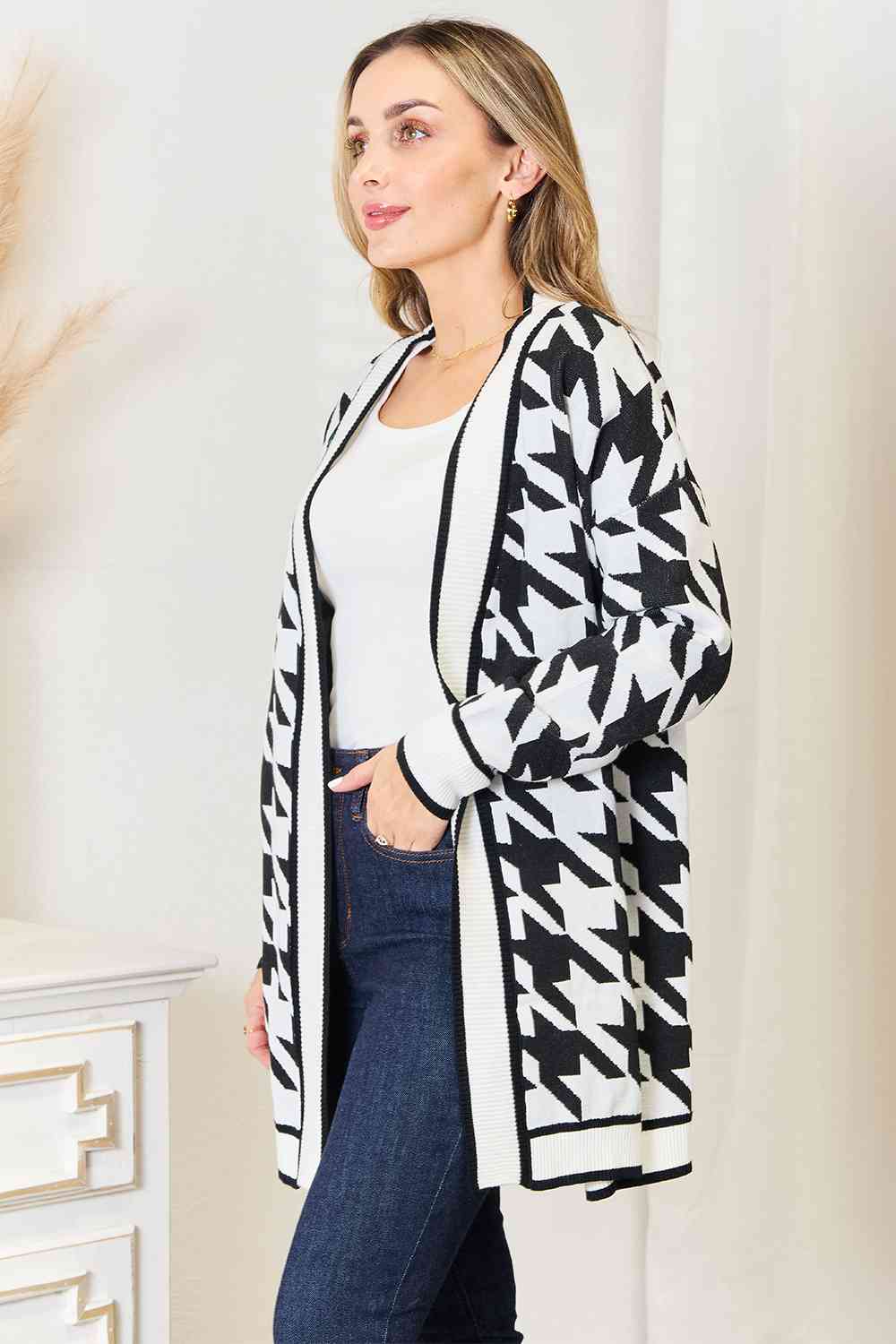 Houndstooth Longline Cardigan