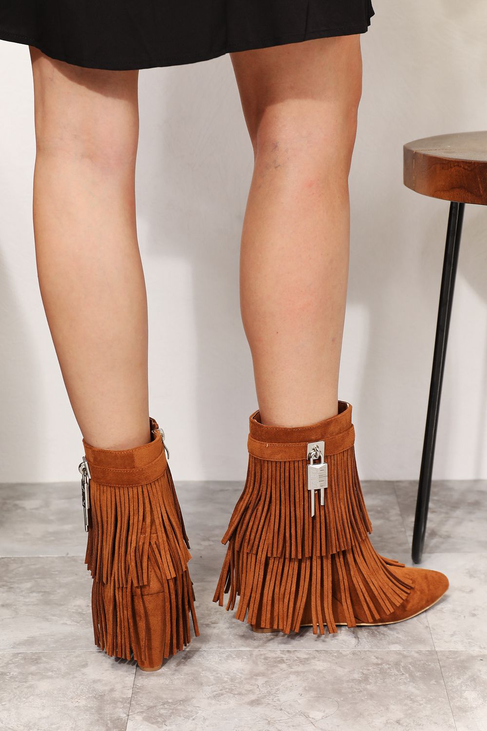 Legend Women's Tassel Wedge Heel Ankle Booties in Orche