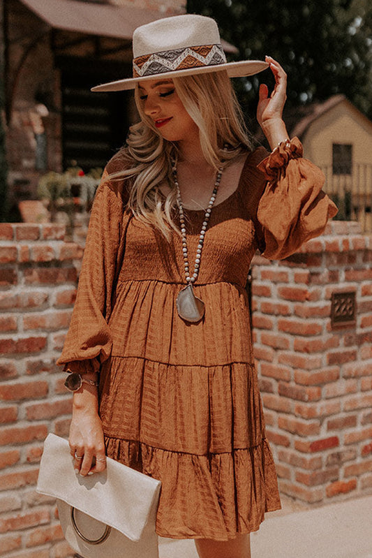 Falling for You Brown Tiered Dress