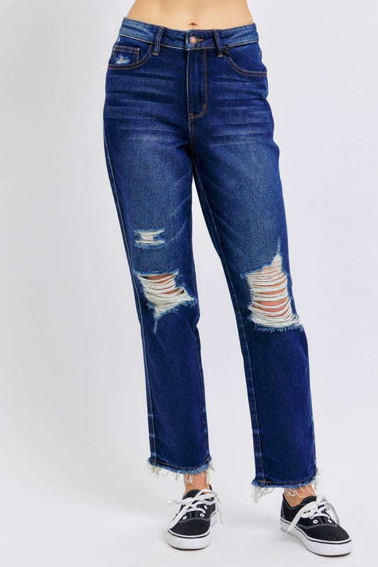 Judy Blue Full Size High Waist Rigid Magic Heavy Destroy Straight Jeans