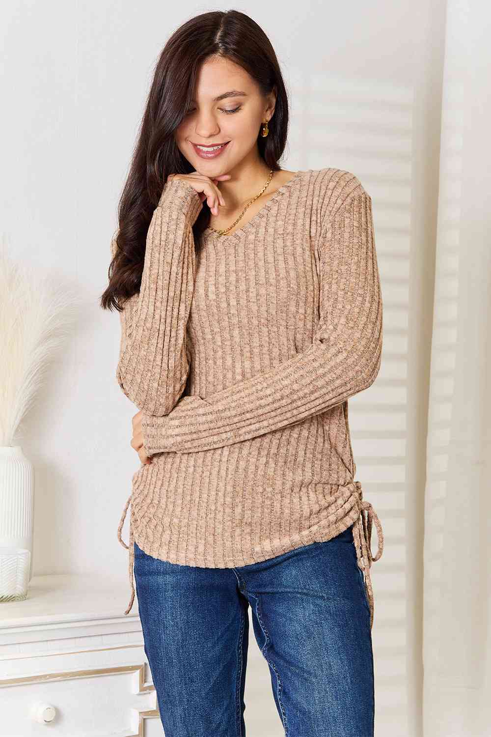 Drawstring Ribbed Long Sleeve