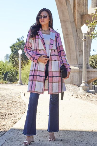 Plaid Button Up Lapel Collar Coat