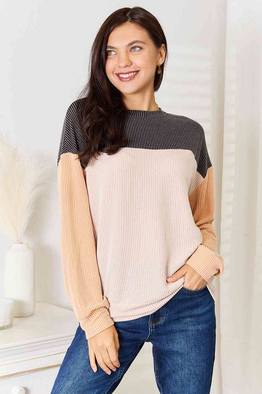 Color Block Dropped Shoulder Long Sleeve