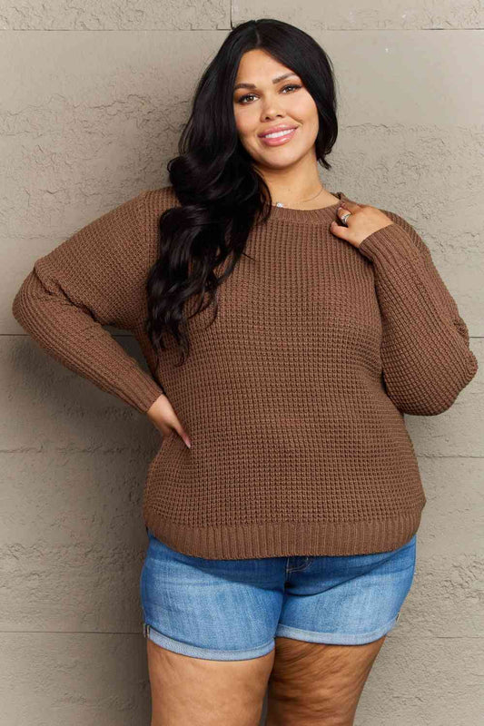 Breezy Days Plus Size Waffle Knit Sweater in Chestnut