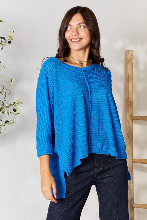 Ocean Blue High-Low Slit Knit Top