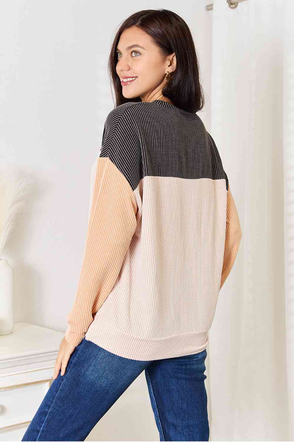 Color Block Dropped Shoulder Long Sleeve