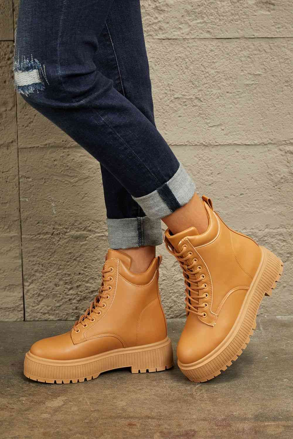 East Lion Corp Platform Combat Boots in Caramel