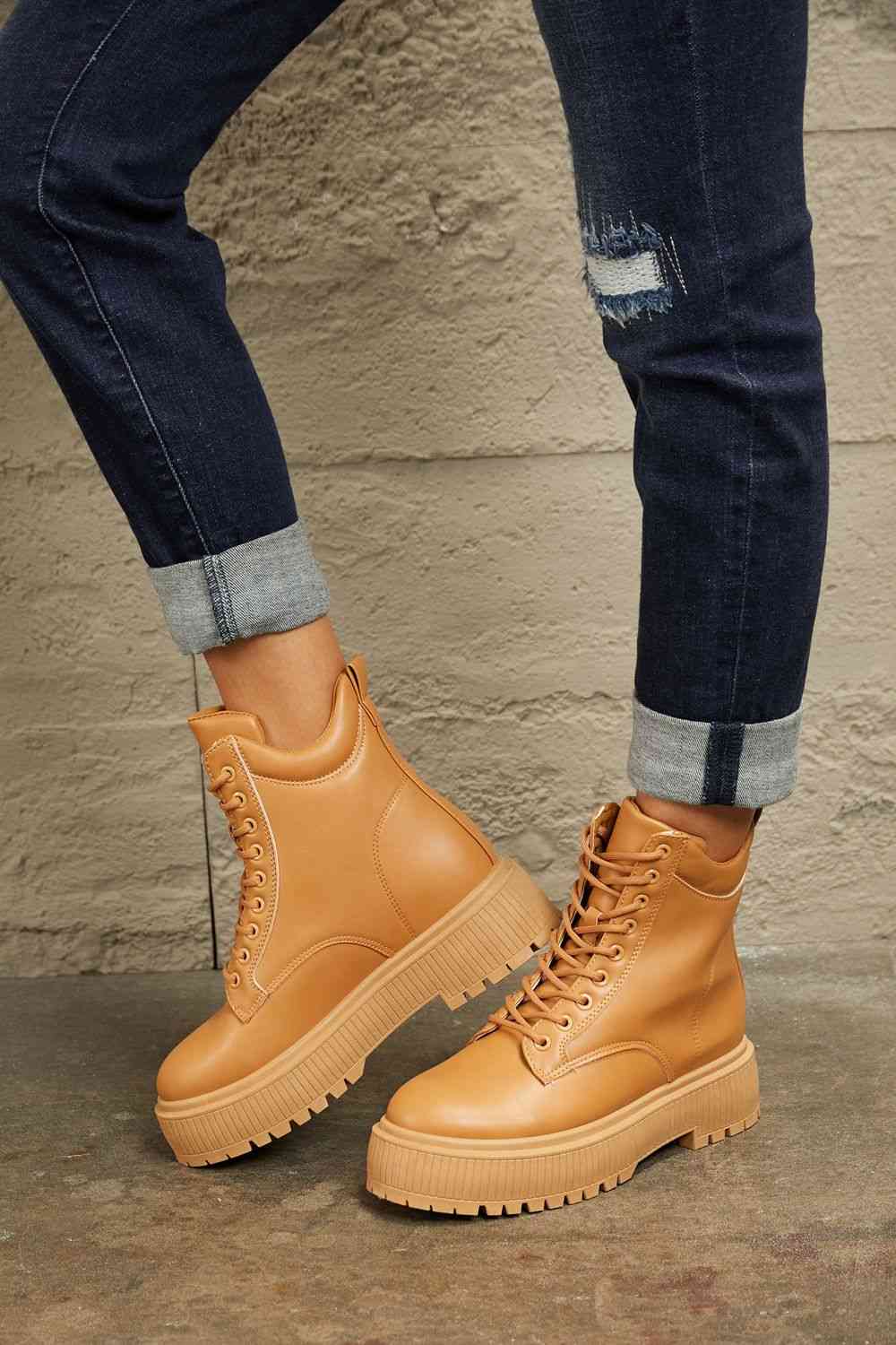 East Lion Corp Platform Combat Boots in Caramel