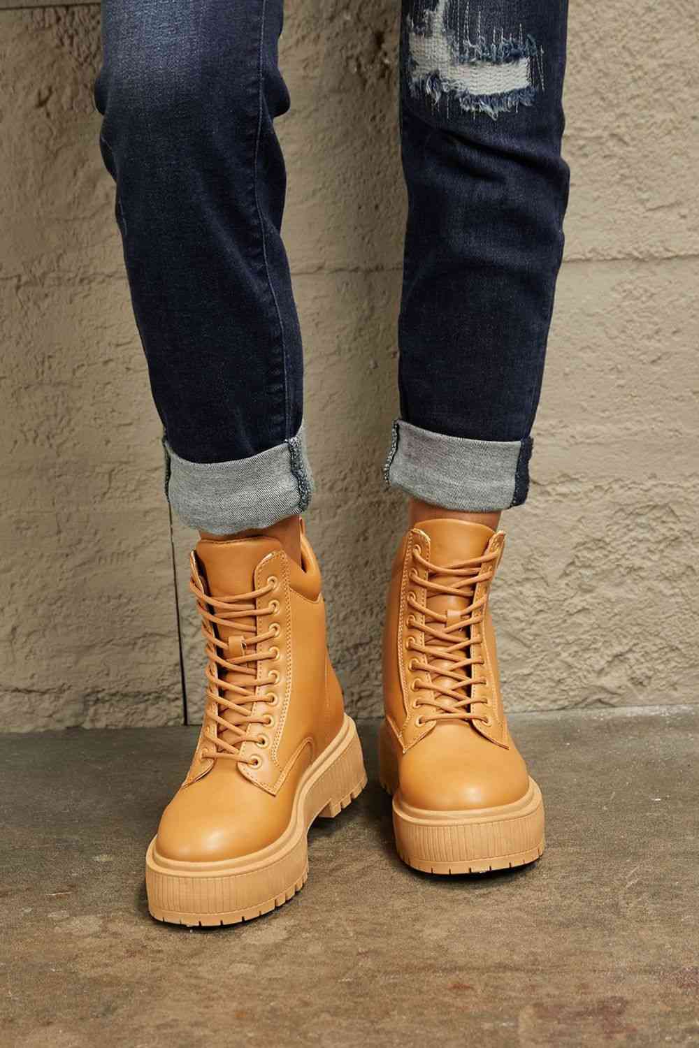 East Lion Corp Platform Combat Boots in Caramel