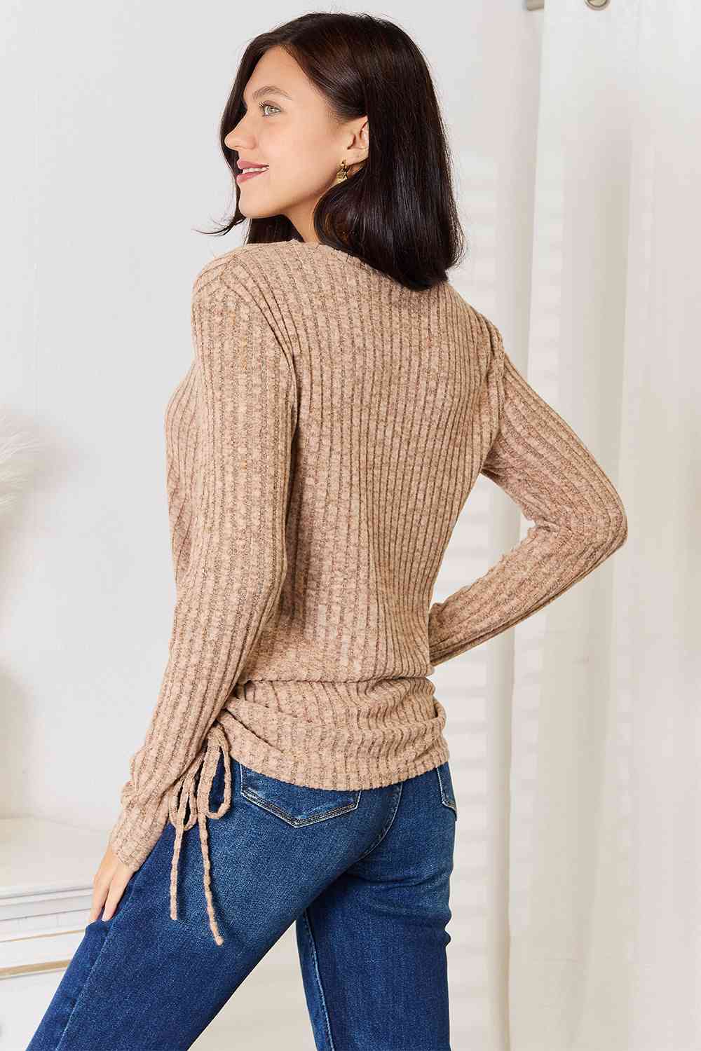 Drawstring Ribbed Long Sleeve