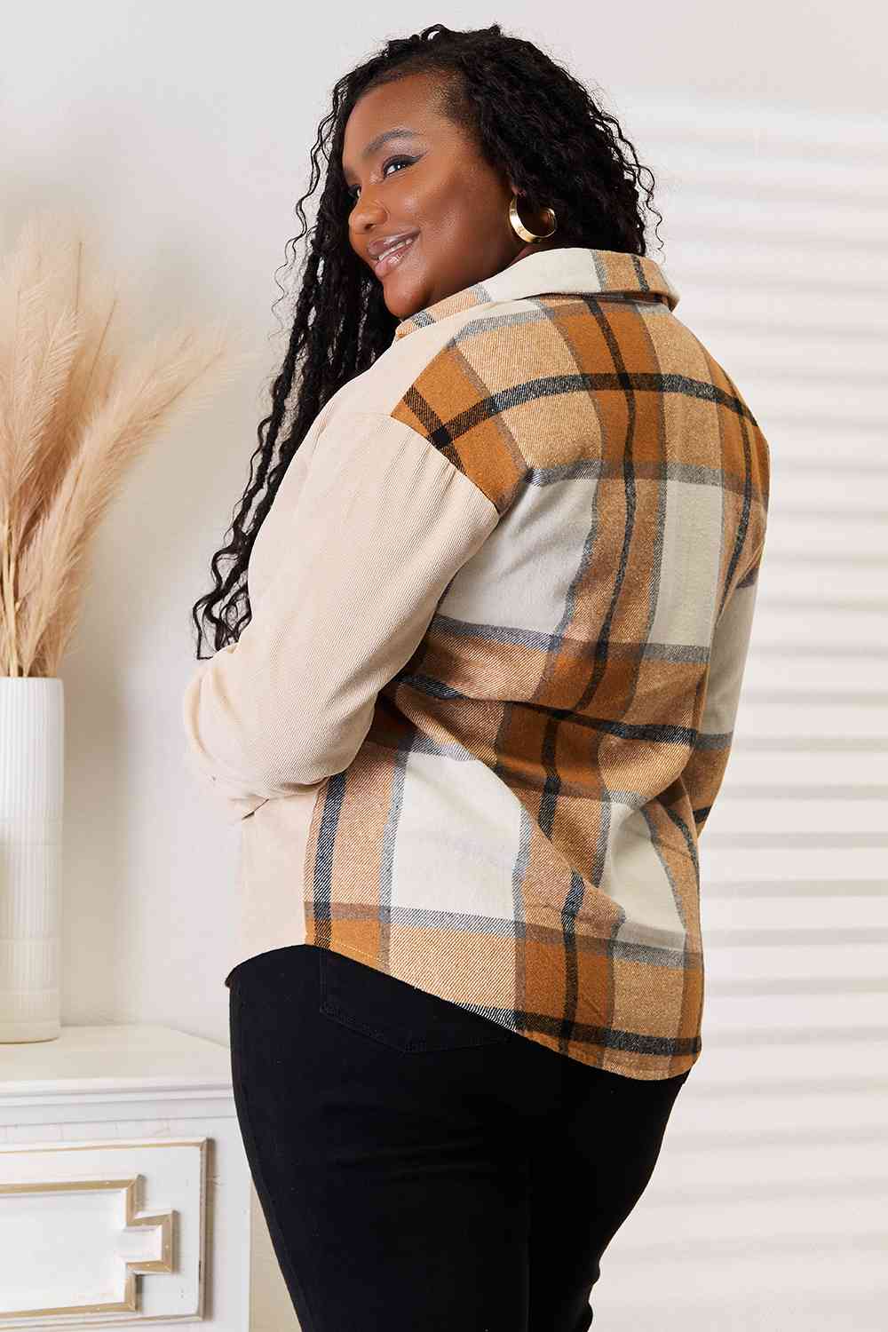 Fall Plaid Print Dropped Shoulder Shirt