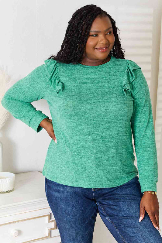 Ruffle Shoulder Long Sleeve