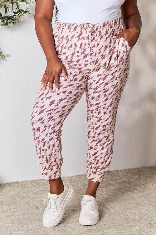 Burgundy Printed Drawstring Pants