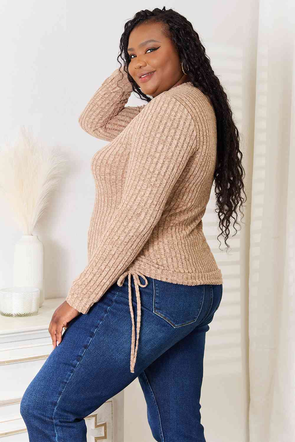 Drawstring Ribbed Long Sleeve