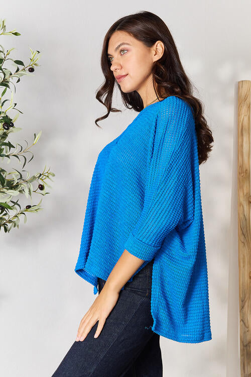 Ocean Blue High-Low Slit Knit Top