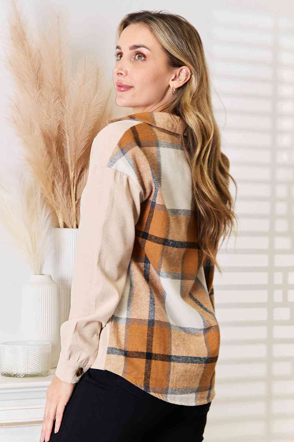 Fall Plaid Print Dropped Shoulder Shirt