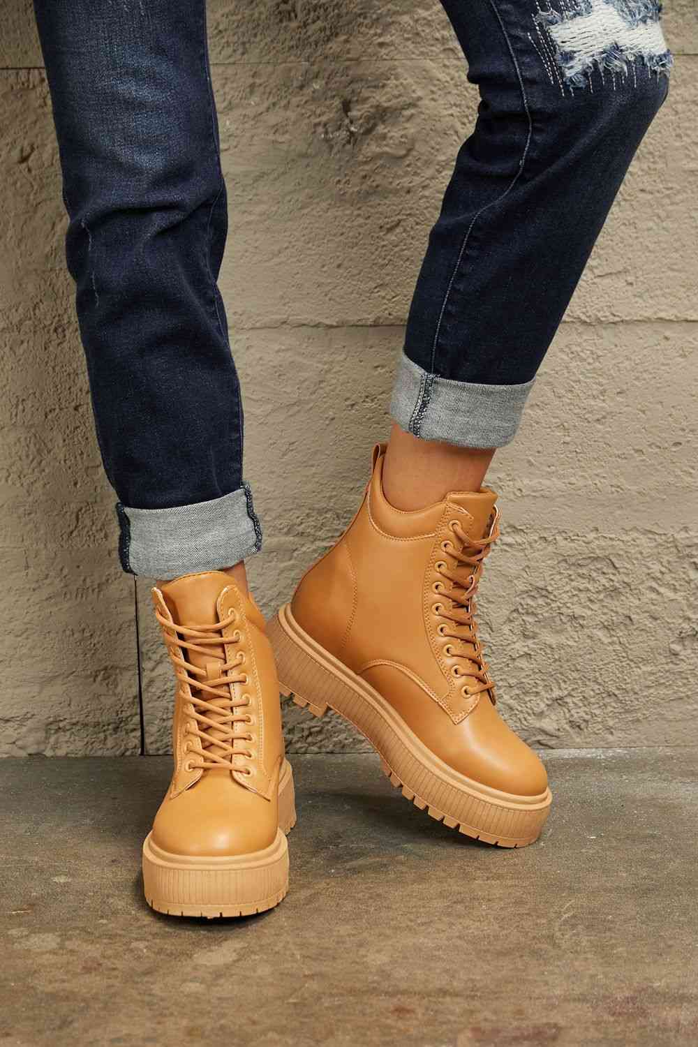 East Lion Corp Platform Combat Boots in Caramel