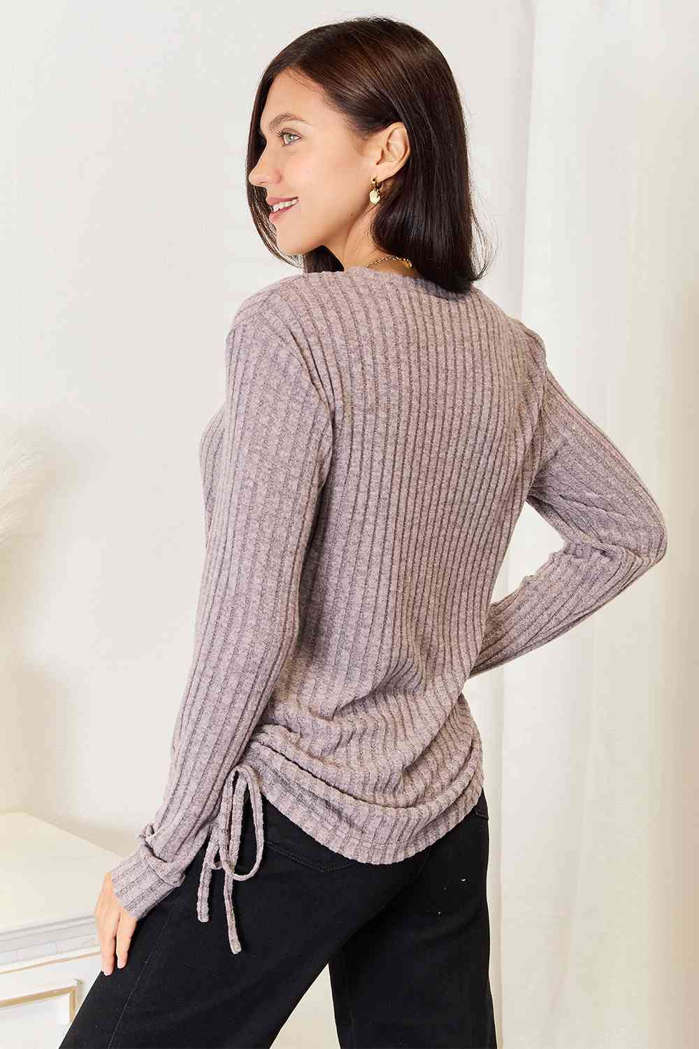 Drawstring Ribbed Long Sleeve