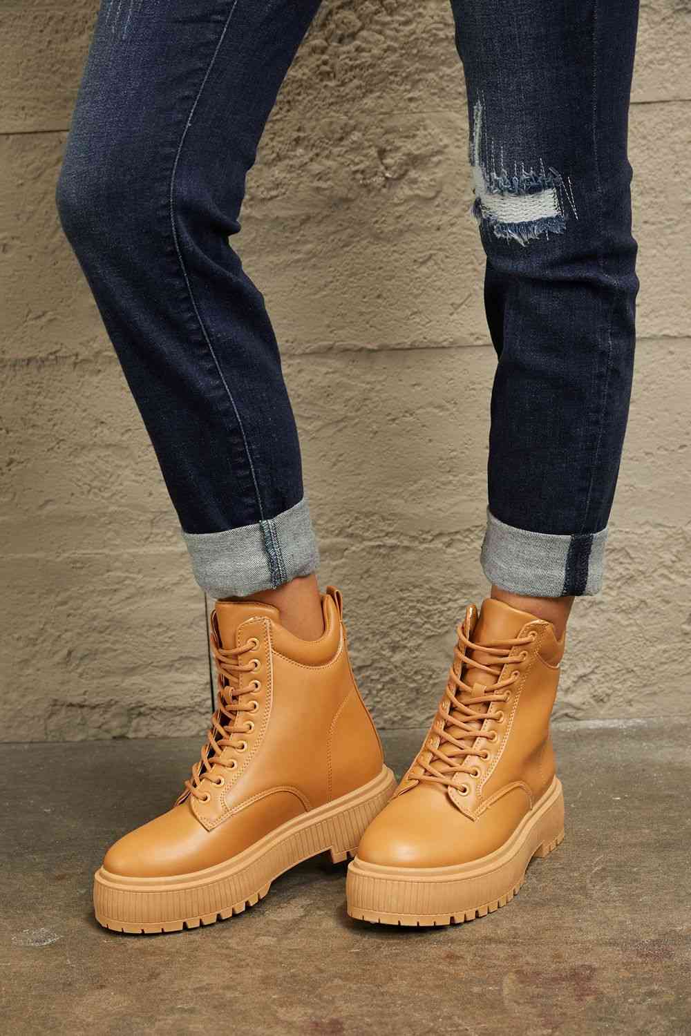 East Lion Corp Platform Combat Boots in Caramel