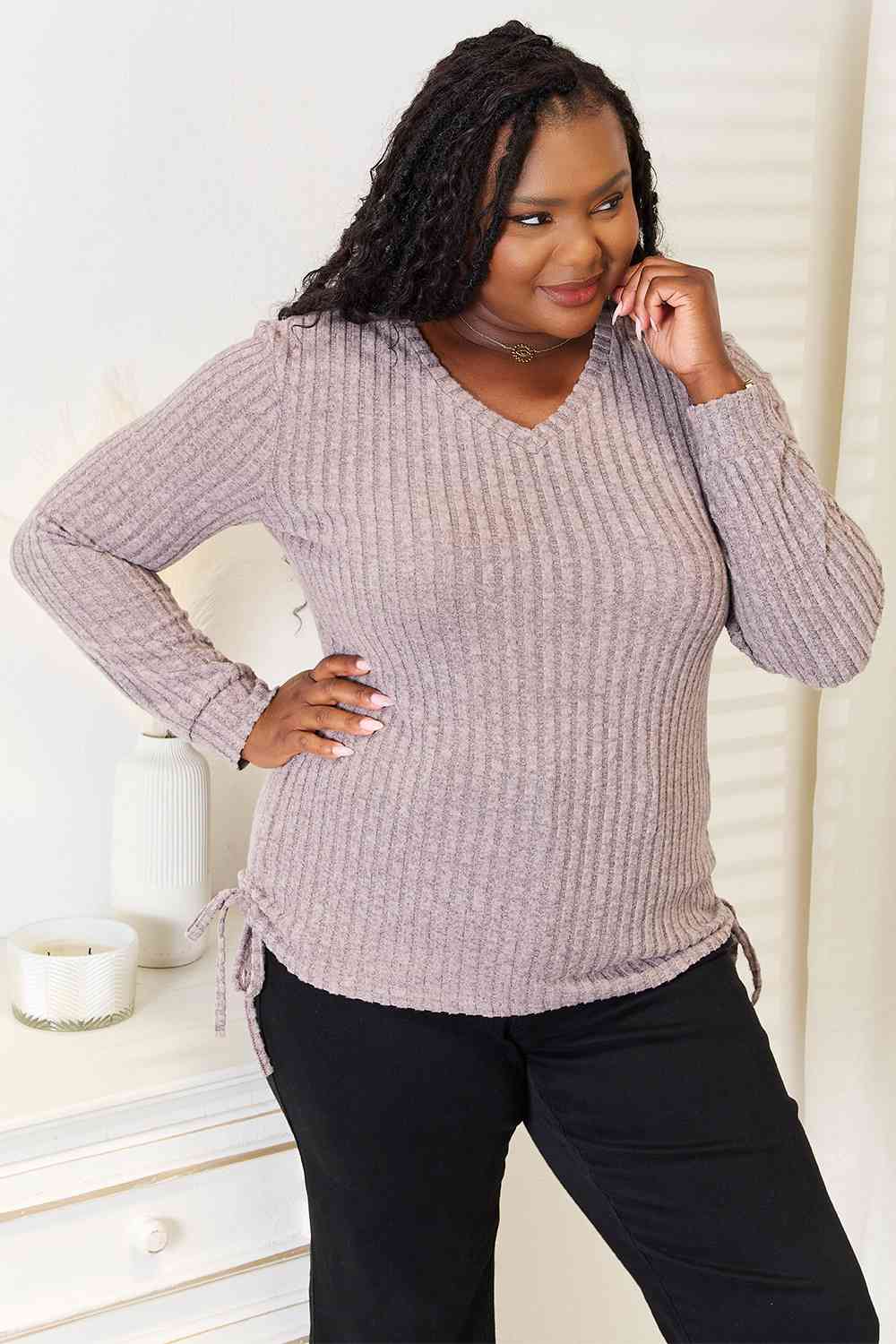 Drawstring Ribbed Long Sleeve