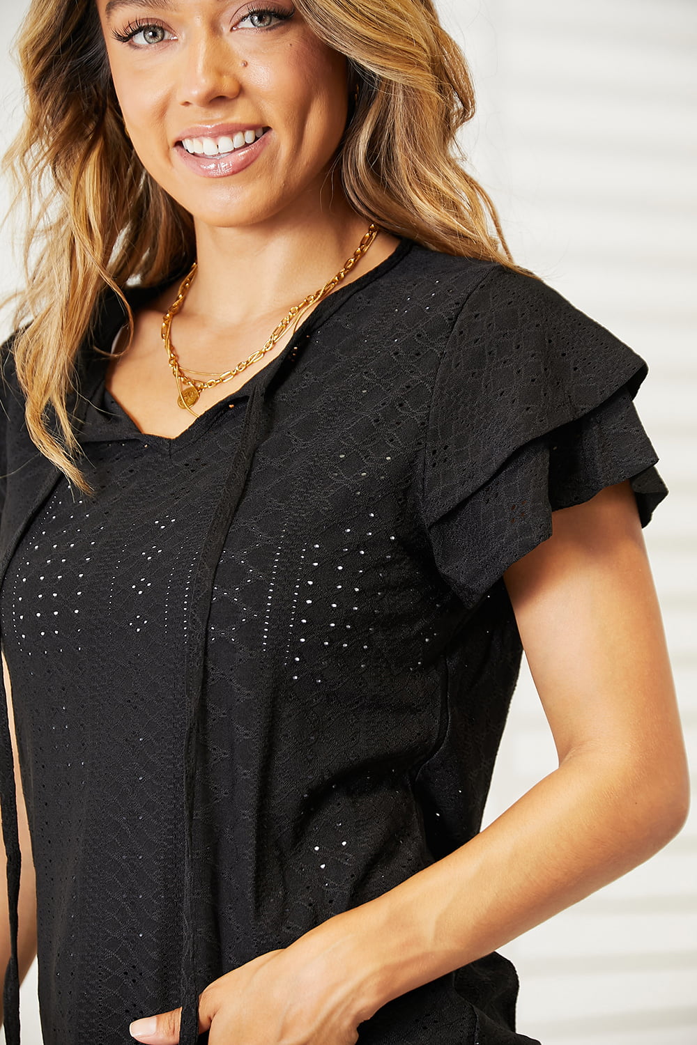 Eyelet Flutter Blouse