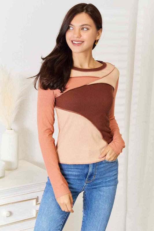 Chestnut Exposed Seam Long Sleeve Top