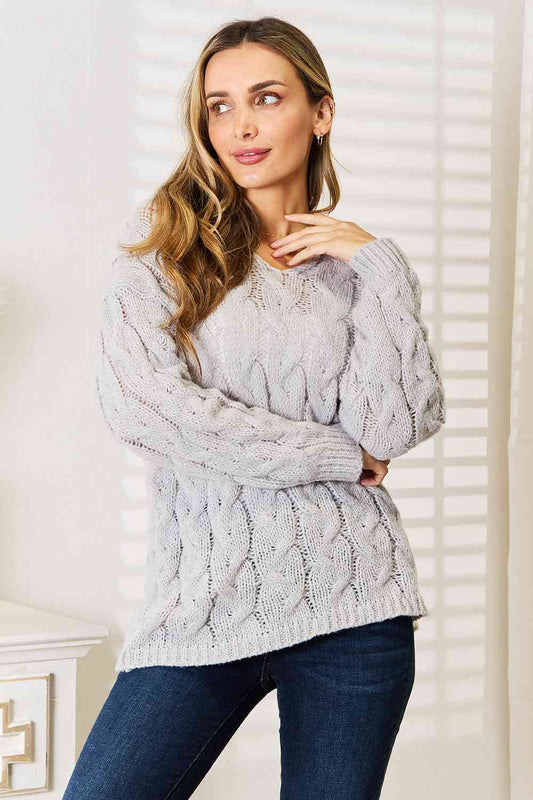 Hooded Cable-Knit Sweater