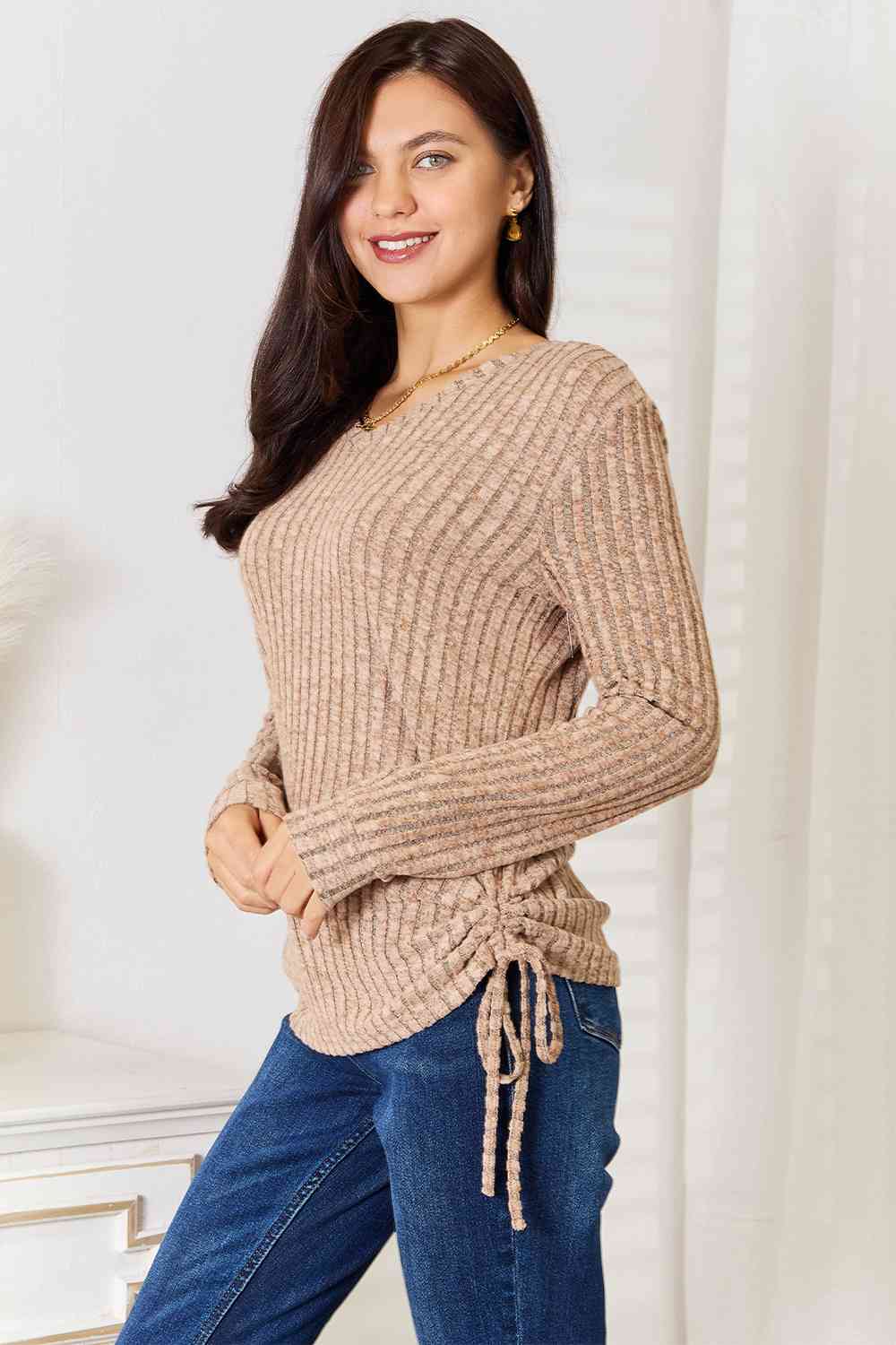 Drawstring Ribbed Long Sleeve